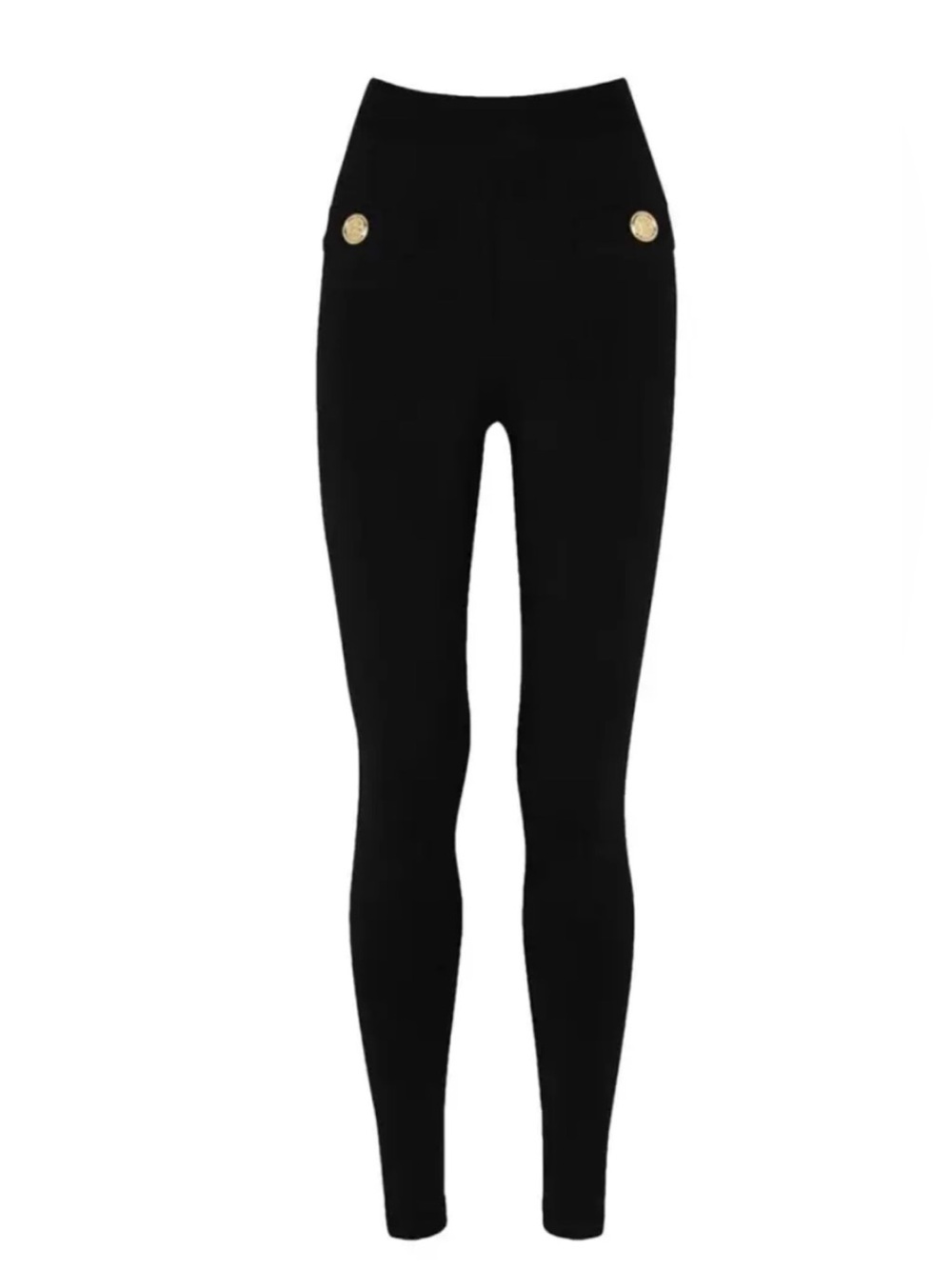 Balmain High-Rise Black Leggings with Gold Button Detail